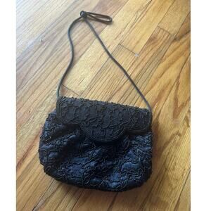 Vintage Bechamel Black Beaded Clutch Evening Bag Elegant Cocktail Accessory